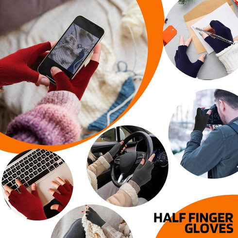 AURUZA 4 Pairs Winter Half Finger Gloves Knitted Fingerless Mittens Warm Stretchy Gloves for Men and Women...